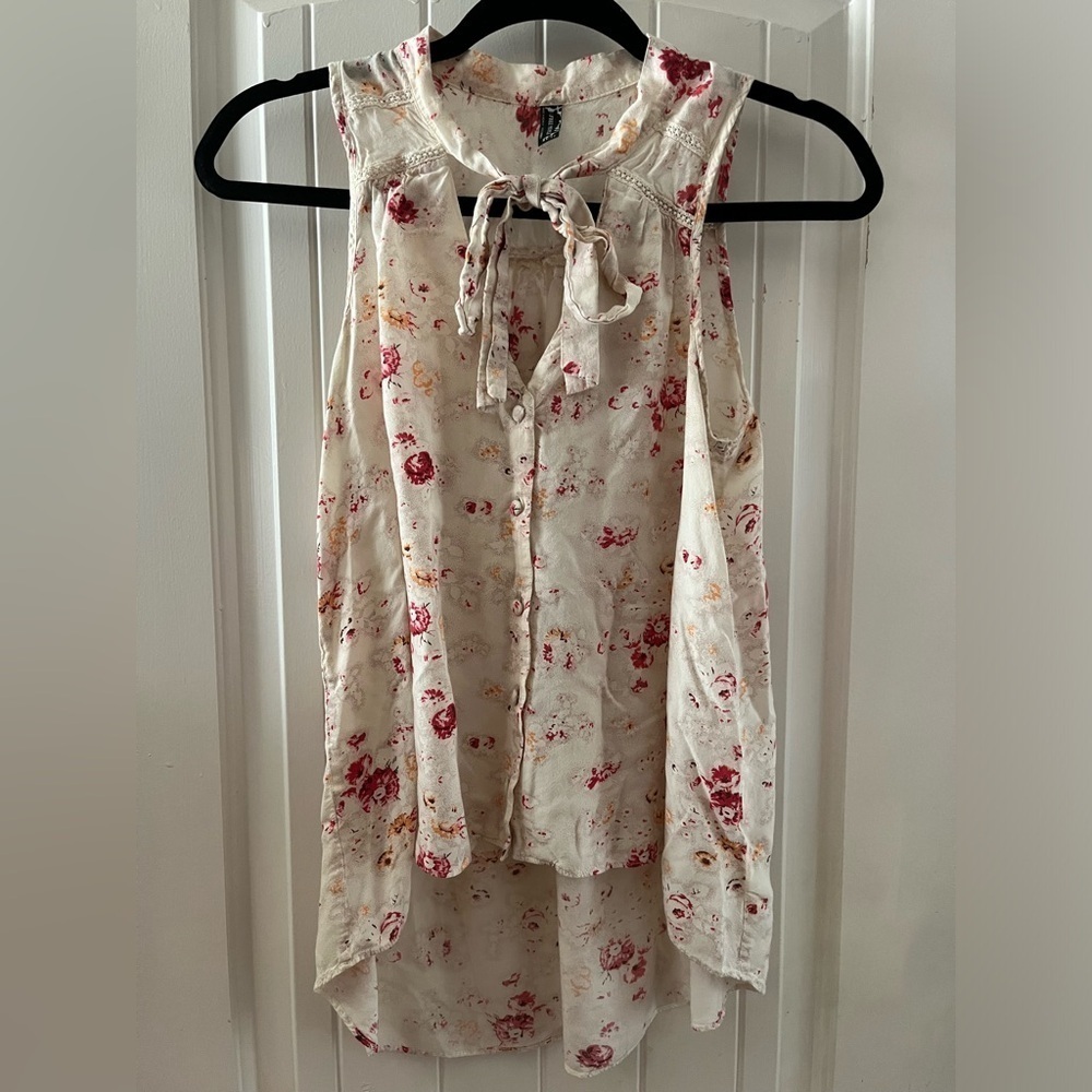 Free People Sheila Floral Bow Collar Sleeveless Top Size XS